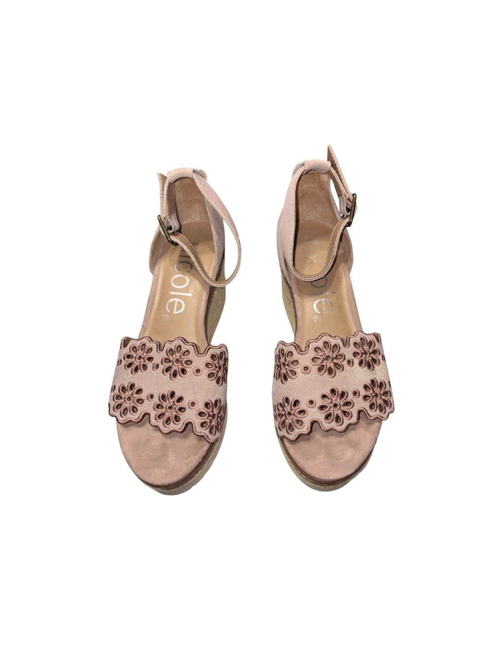 Nicole Nice Taupe Espadrille Wedge Sandals Feminine Coquette Women Size 7.5M - Picture 4 of 10
